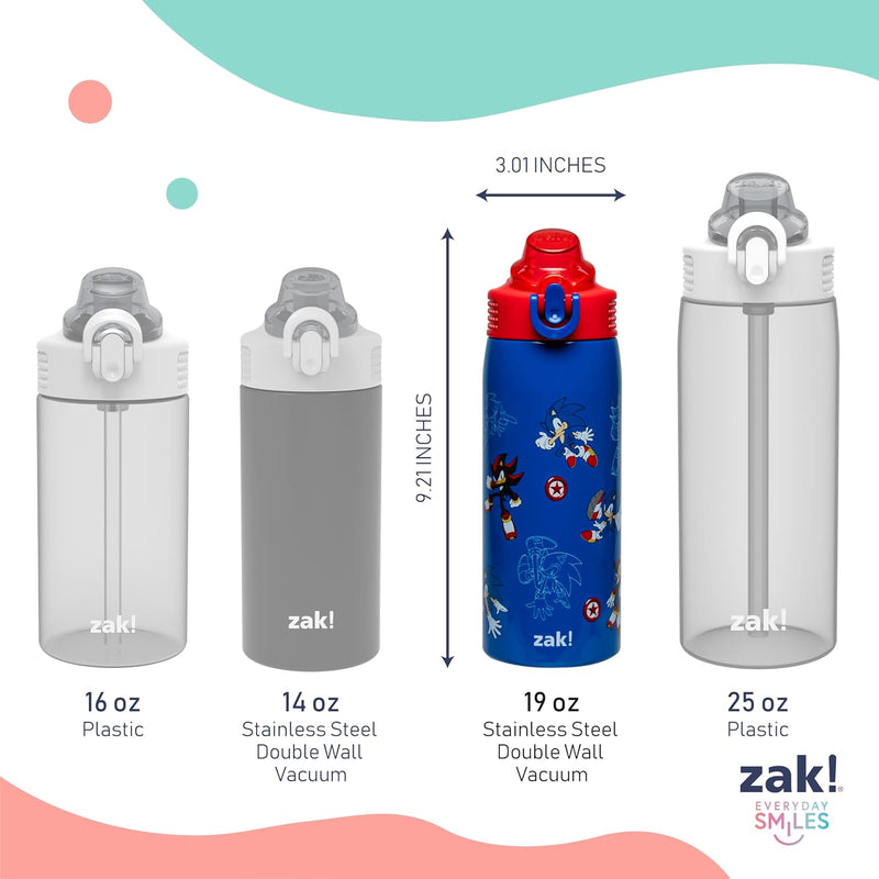 Zak Designs Sonic the Hedgehog Sage 19oz Leak-Proof Straw Kids Water Bottle | BPA Free, Insulated Stainless Steel, Cupholder Friendly, Dishwasher Safe, Lid Lock, Handle, For School, Home, Travel, Outdoor