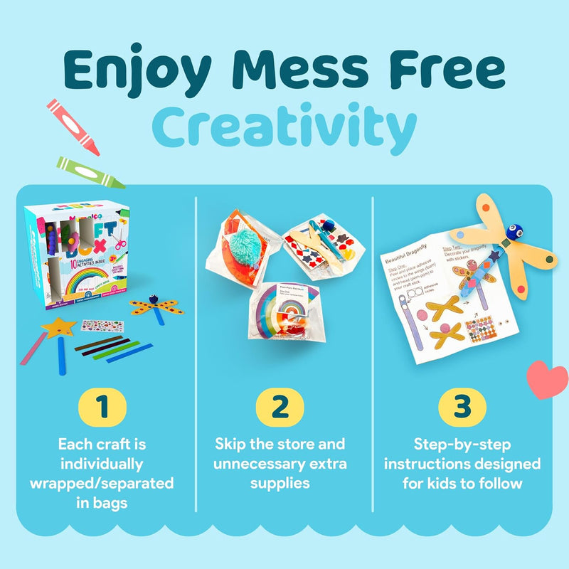 Mumaloo Arts and Crafts Kit for Kids – 10 Projects Ages 4–8 | No-mess craft box for girls & boys | Preschool homeschool art supplies | Educational gift | 3 4 5 6 7 8 year old toddler