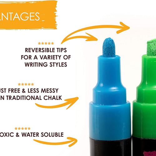 Bandle B. Chalk Markers - 8 Vibrant, Erasable, Non-Toxic, Water-Based, Reversible Tips. For Glass or Chalkboard Markers for Businesses, Restaurants, Liquid Drawing Chalk (Vibrant 6mm)