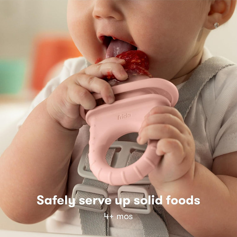 Frida Baby Push Pop Feeder, Baby Fruit Feeder, Dishwasher Safe, Pink, 3ct | Safely Introduce New Foods, Fresh + Frozen, Silicone, BPA Free, Dishwasher Safe