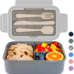 Caperci Classic Bento Box Adult Lunch Box for Older Kids - Leakpoof 47 oz 3-Compartment Containers for Adults and Teens, Built-in Utensil Set, Ideal for On-the-Go Balanced Eating, Navy Blue