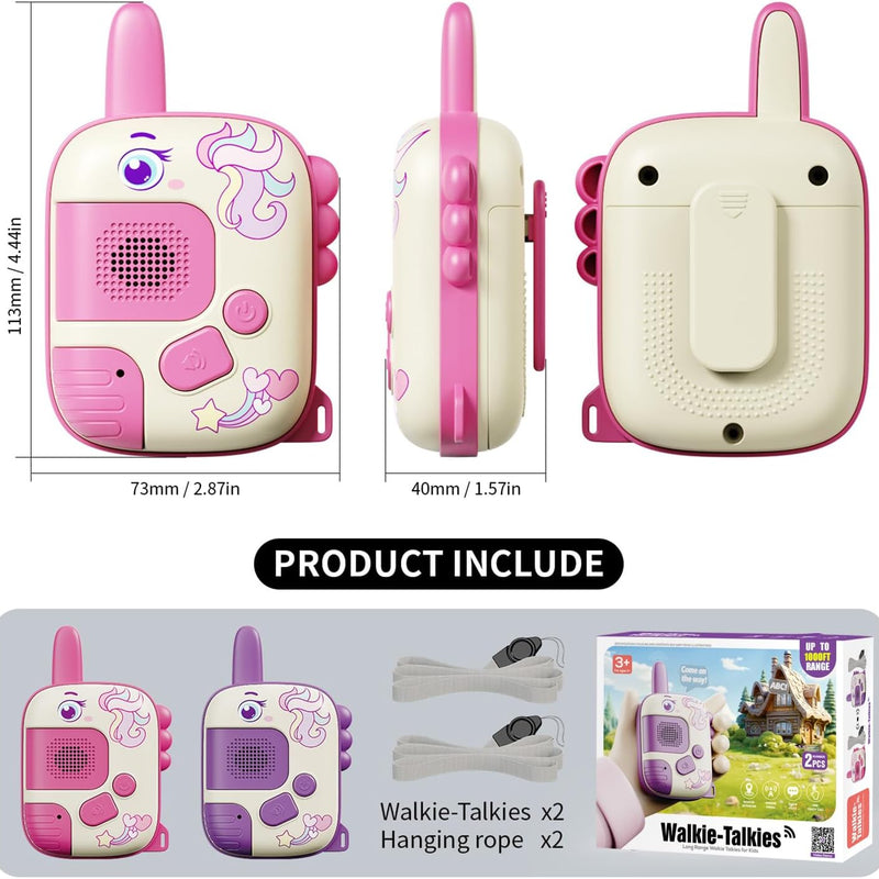 Unicorn Walkie Talkies Toys for Girls Ages 3-10, Compact & Easy to Use with Clear Sound
