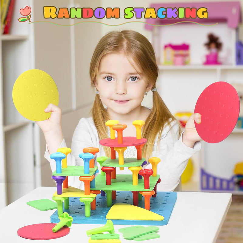 Peg Board Toy Set 73pcs DIY Building Stacking Toys for Kids 3-6 Years Old STEM Educational