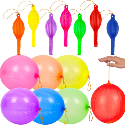 RUBFAC 36pc Punch Balloons, Birthday Party Favors for Kids, Heavy Duty Neon Bouncy Balls