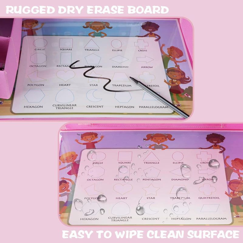 MENZOKE Kids Travel Tray for Toddler Car Seat, Road Trip Activities for Kid | Road Trip Essentials Accessories Lap Tray with iPad Holder Stand & Dry Erase Board as Travel Gifts for Kid, Pink