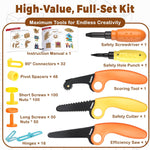 Cardboard Construction Kit - 401 PCS Kids Building Set with Safe Serrated Cutter, Crease Roller, Screws & Nuts, STEM Upcycled Tool for DIY Cardboard Projects, Engineering & Creativity