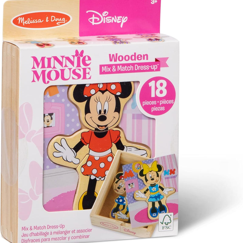 Disney Minnie Mouse Mix-and-Match Dress-Up Puzzle - 18 Piece Wooden Educational Toy for Toddlers Ages 3+ with Storage Case