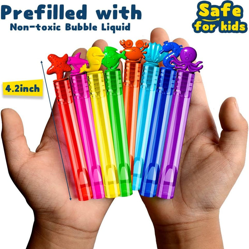 VKTEN 32Pcs Sea Mini Bubble Wands, 8 Styles 8 Colors for Kids' Themed Birthday Parties and Outdoor Fun