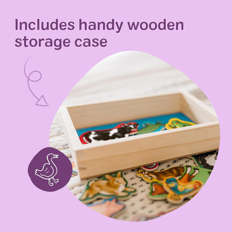 Melissa & Doug wooden animal magnets set 20 pieces for toddlers learning farm zoo pet magnets storage box