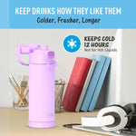THERMOS FUNTAINER Water Bottle with Spout, 16oz, Neon Purple | Kids Stainless Steel Insulated Water Bottle, Keeps Drinks Cold Longer for School & Play, BPA-Free