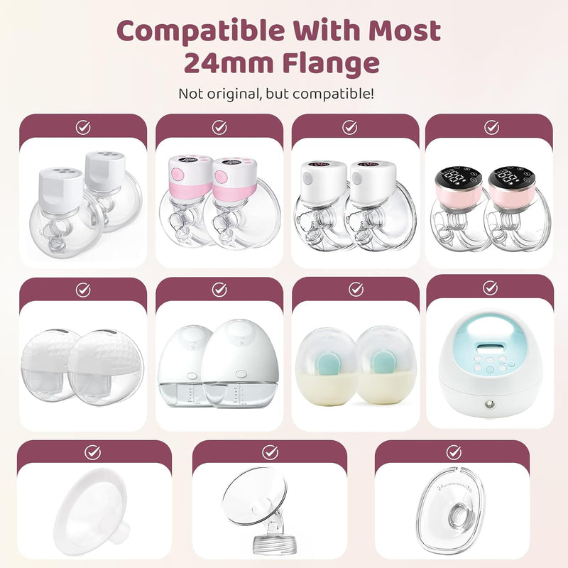 Nursi Luna Flange Sizing Kit for 24mm Breast Pumps, 10PCS | 13/15/17/19/21mm Flange Inserts, Nipple Measurement Tool, Fit Electric & Manual Pumps, Soft Silicone, Comfortable Pumping
