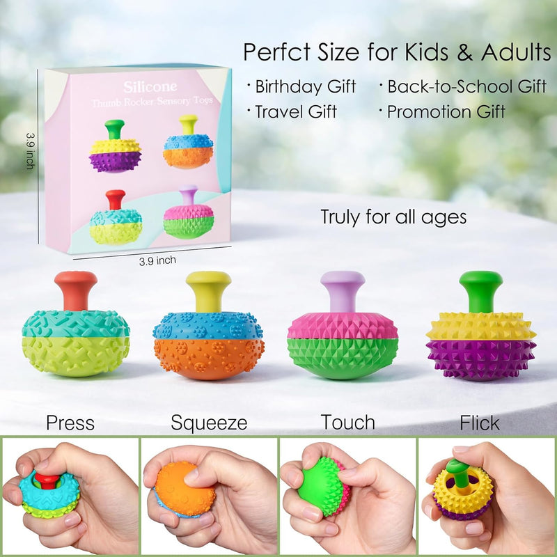 Silicone Thumb Rocker Fidget Toys for Kids Adults ,4PCS Stress Relief Sensory Toys for Autism ADHD Anxiety,Fun Textures Gadgets,Office Desk Toy,Stocking Stuffers for Women Men Teen Gifts