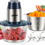 Ganiza Food Processors with 2 Bowls, 450W Meat Grinder Vegetable Chopper | 2-Speed Electric Food Chopper with 8 Cup Glass & 8 Cup Stainless Steel Bowls -Includes 2 Sets of Blades for Fruits/Meat/Nuts