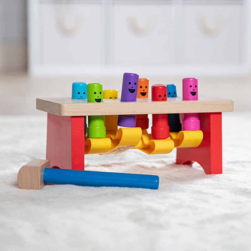 Melissa and Doug Deluxe Pounding Bench Wooden Preschool Learning Toy with Mallet, 10 inches, Ages 2+