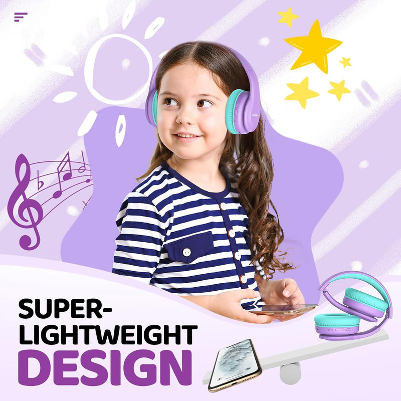 JoySpark Kids Bluetooth Headphones, Lightweight Wireless Headphones for Kids, 85/94dB Volume Limited, 60 Hours Playtime, Bluetooth 5.3, Over-Ear Toddler Headsets with Built-in Mic-Purple