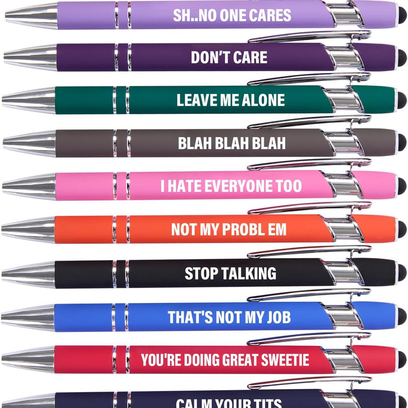 Actsun Funny Pens - 12 Pack Fine Point Smooth Writing Pens with Inspirational Tips, Black Ink, Touch Stylus Screens, Motivational Gift for Office & Desk Accessories