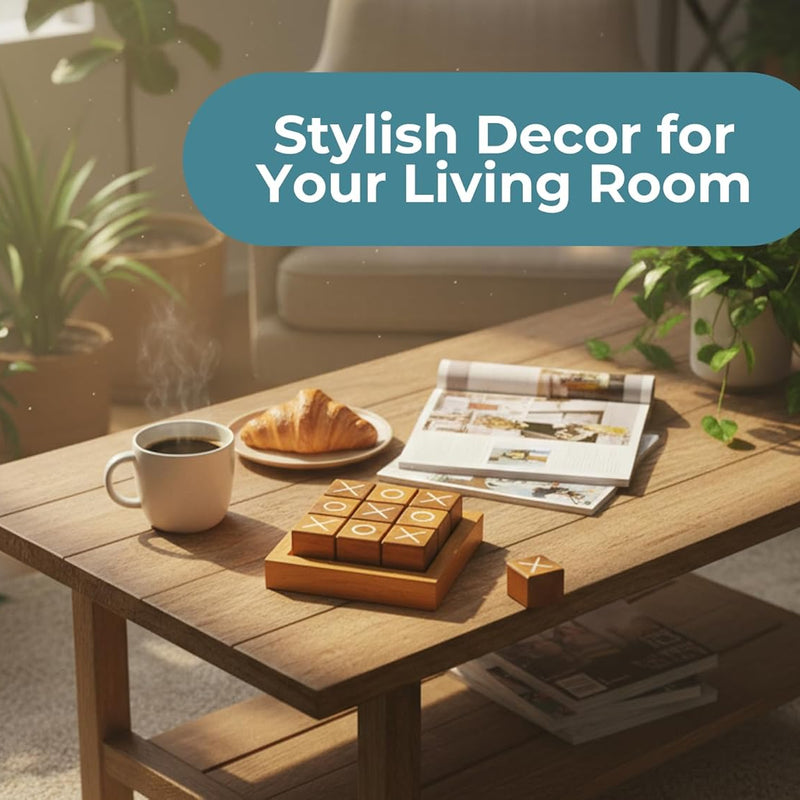 BSIRI Wooden Tic Tac Toe Coffee Table Decor Game Living Room Home Office Decorative Small Desk Bar Top Classic XO Tictactoe Toy Board Travel Size Wood Mini Gifts for Family Games and Gifts for Adults
