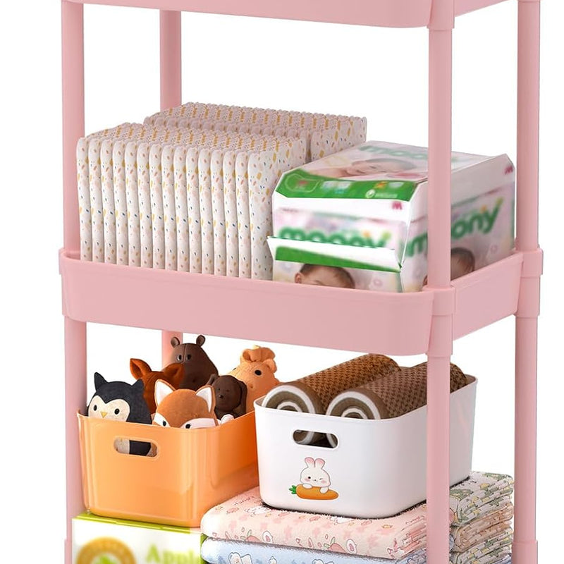 Volnamal Baby Diaper Caddy, Plastic Movable Cart for Newborn Nursery Essentials Diaper Storage Organizer for Changing Table & Crib, Easy to Assemble, Baby Registry, Off-White