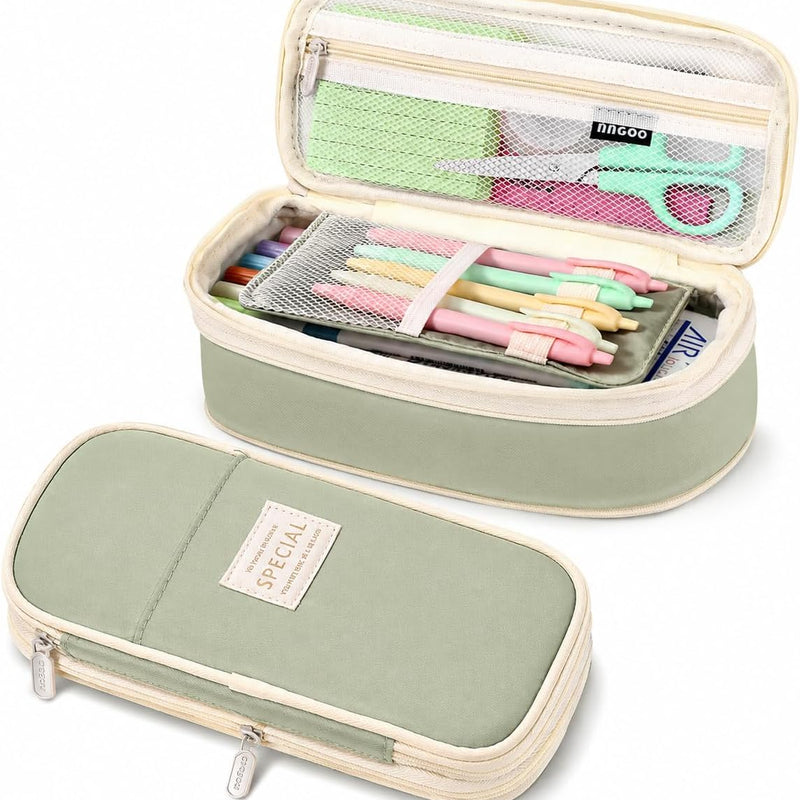 PUPTILY Pencil Case, Large Capacity Aesthetic Pencil Cases with Durable Zipper, Big Stationery Pencil Pouch for Women & Men, Adults Portable Storage Organizer Bag for College, Office, Travel (Green)