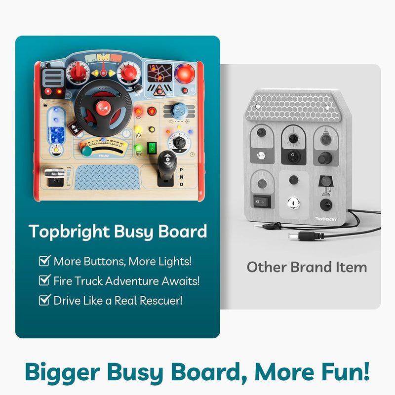 TOP BRIGHT Montessori Busy Board with LED Light, Sensory Toys for 3-5 Year Old Boys
