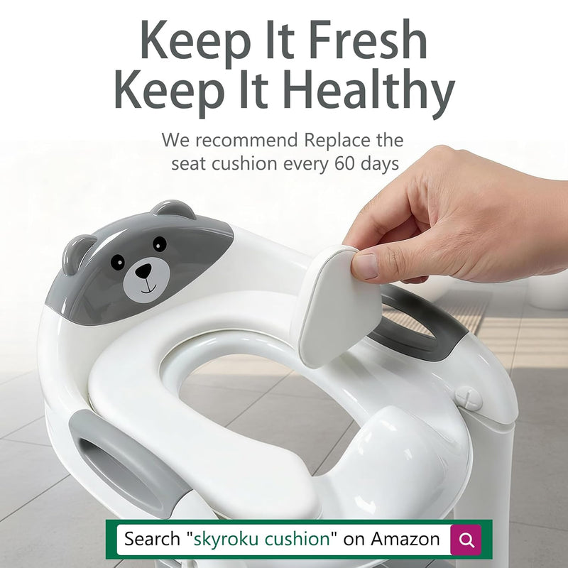 Potty Training Toilet for Toddlers, 2-in-1 Potty Training seat, Anti-Slip | SKYROKU, Fits Round & Elongated Toilets, 6 Heights, Splash Guard, Foldable, Holds 200+ lbs, Step Stool, Dishwasher Cushion