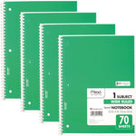 Mead Spiral Notebook, 4 Pack, 1 Subject, Wide Ruled Paper, 7-1/2" x 10-1/2", 70 Sheets per Notebook, Colors Will Vary (930200-ECM25)