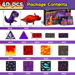 GobiDex Dinosaur Toys Magnetic Tiles Lava Cave Dinosaur World Set - Magnetic Building Blocks for Kids 3-5 5-7 Girls Boys Toys Age 4-6 6-8, STEM Sensory Toddler Birthday Gifts for 3+ Year Old Kids Toy