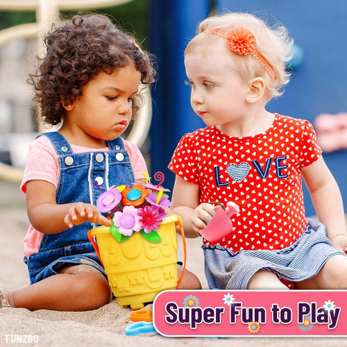 FUNZBO Girl Flower Garden Building Toys Set for Age 2-6 Years Old, STEM Montessori Educational Toy with Sorting & Stacking Spring Gardening Set
