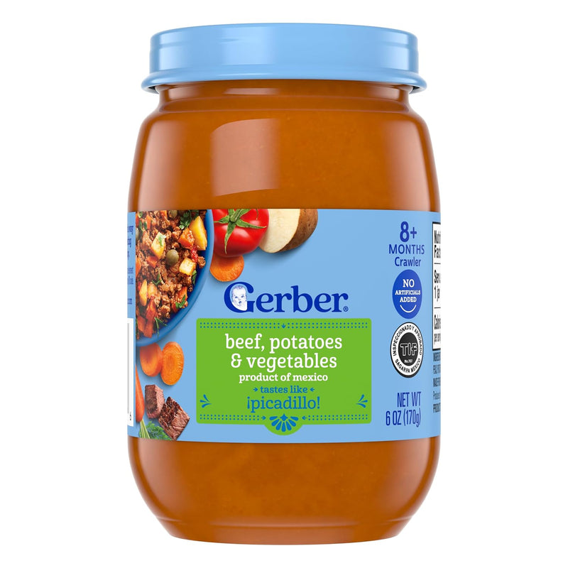 Gerber Stage 3 Beef, Potatoes, Vegetables Baby Food, 6 Oz, 12 Pack | Stage 3 puree; tastes like picadillo; 12 x 6 oz