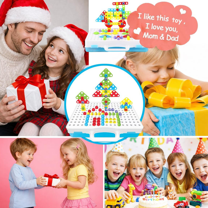 Educational Toys Building Blocks, 244 Pieces Electric Screwdriver DIY Building Toys for Boys and Girls, Educational Construction Building kit for Kids Ages 4 5 6 7 8 9 10 Year Old