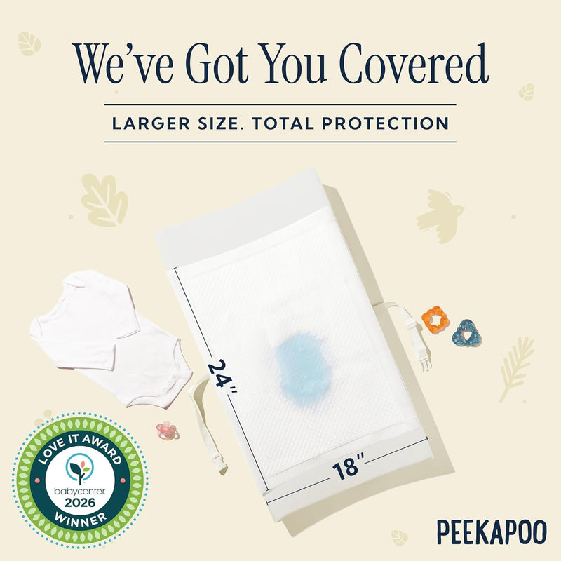 Peekapoo - The Original Disposable Baby Changing Pad Liners – 50 Pack | Super Soft, Waterproof, Ultra-Absorbent, Fragrance-Free, 24 x 18 Inch, Portable, Travel-Friendly, Pee Pads, BPA & PFAS Free
