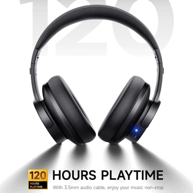 Picun B8 Bluetooth Headphones, 120H Playtime Headphone Wireless Bluetooth with 3 EQ Modes, Low Latency, Hands-Free Calls, Over Ear Headphones for Travel Home Office Cellphone PC Black