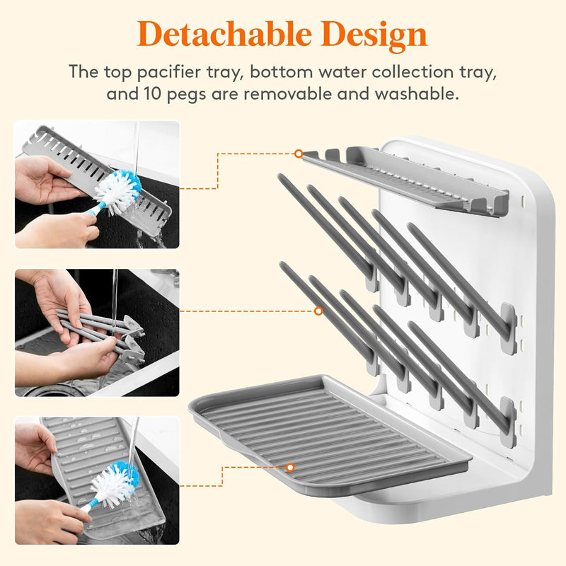 Lifewit 10-Hooks Baby Bottle Drying Rack for Countertop, BPA Free | Vertical Bottle Storage Organizer, Stand-Up Dryer Holder for Pacifiers, Pump Parts, Baby Stuff, Newborn Essentials Must Haves