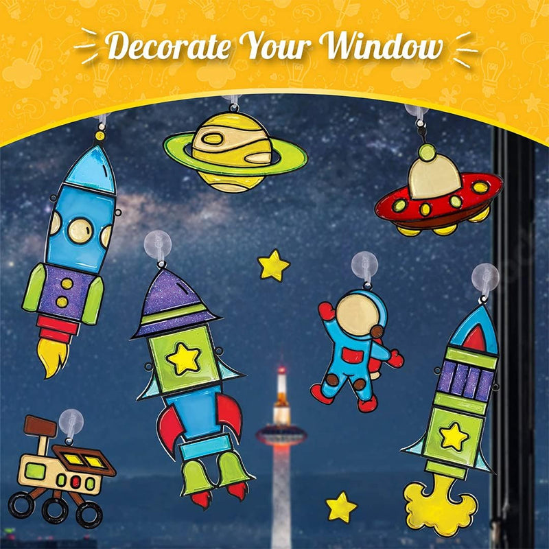 Imagimake Window Art - Rocket, DIY Mess-Free 16 Pieces Suncatcher Kit | Stained Glass Painting Craft Activity for Kids, Birthday Gift for Boys & Girls Ages 5,6,7,8,9,10,12 Years Old