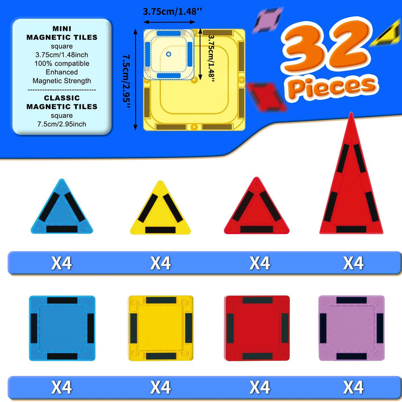 Mini Magnetic Tiles for Kids, Magnetic Building Set, Travel Toys for Ages 3+