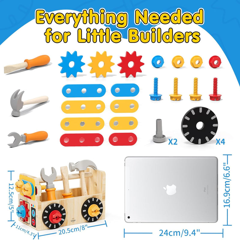Montessori Kids Tool Set, Wooden Toddler Tool Bench Educational Toys for Ages 2-4, 2 Year Old Boy Gift for Birthday Christmas, STEM Pretend Play Tool Box, Learning Developmental Construction Toys