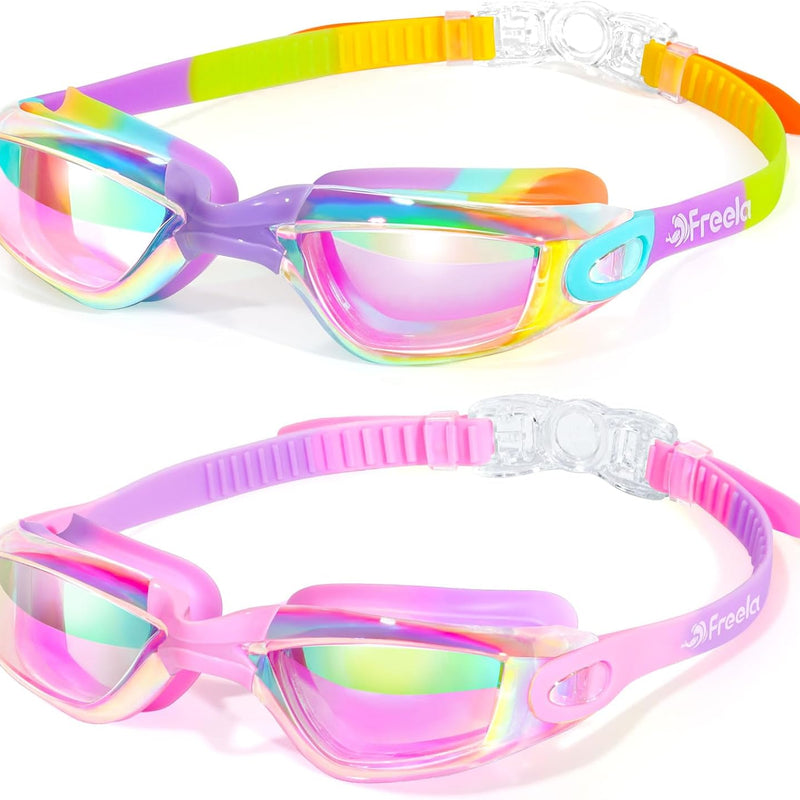 Freela Kids Swim Goggles, 2 Packs Swimming Goggles for Kids 3-14, Boys Girls Swim Goggles Anti Fog UV Protection No Leaking
