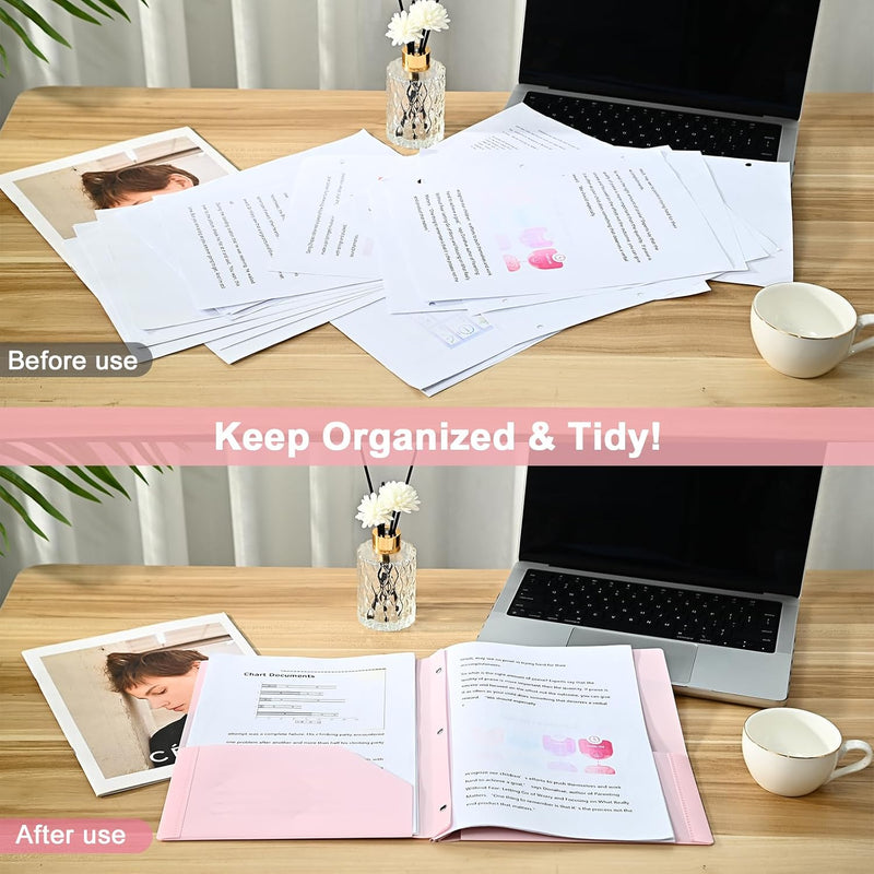 Two-Pocket-Folders with 3 Prongs, Letter Size Plastic Folders with Pockets and Prongs, Poly Plastic Folders for Office & School. 6 Pastel Colors (Pink - 6 Packs)