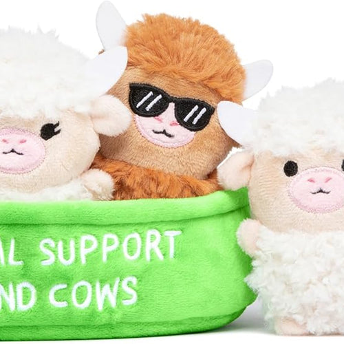 Emotional Support Highland Cows by Relatable, Cuddly Stuffed Animals, Plushies, and Cute Stuff, Great Gift Ideas for Loved Ones of All Ages, Includes 5 Toys with Carrying Basket