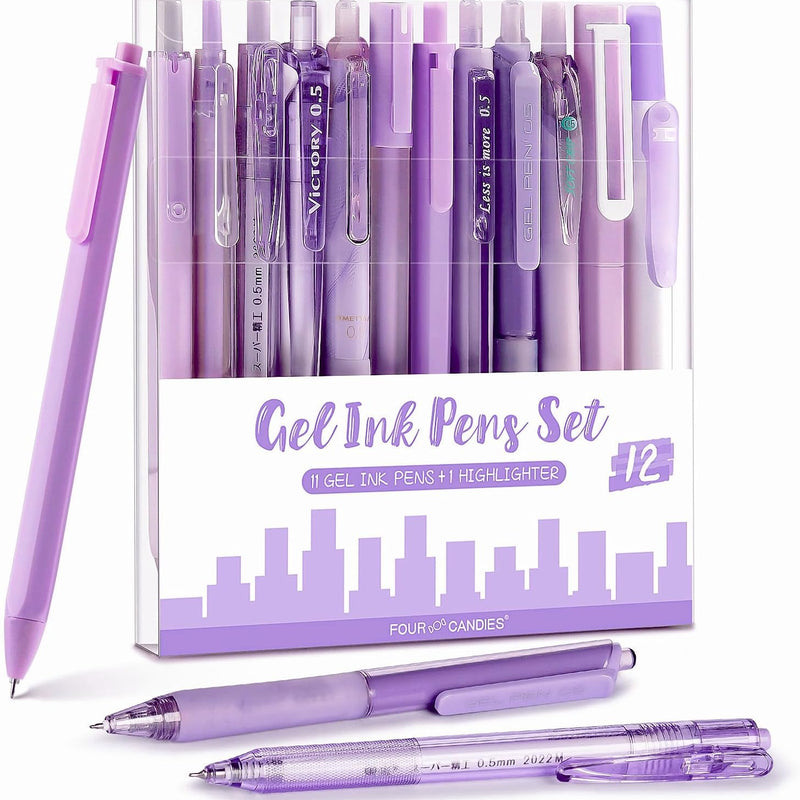 Four Candies Gel Pens, Cute Pink Pens Black Ink, 0.5mm Fine Point, 12-Pack | Back to School Supplies, Office Essentials for Women, Girly Stationery Set, Aesthetic Desk Decor & Accessories - Rose