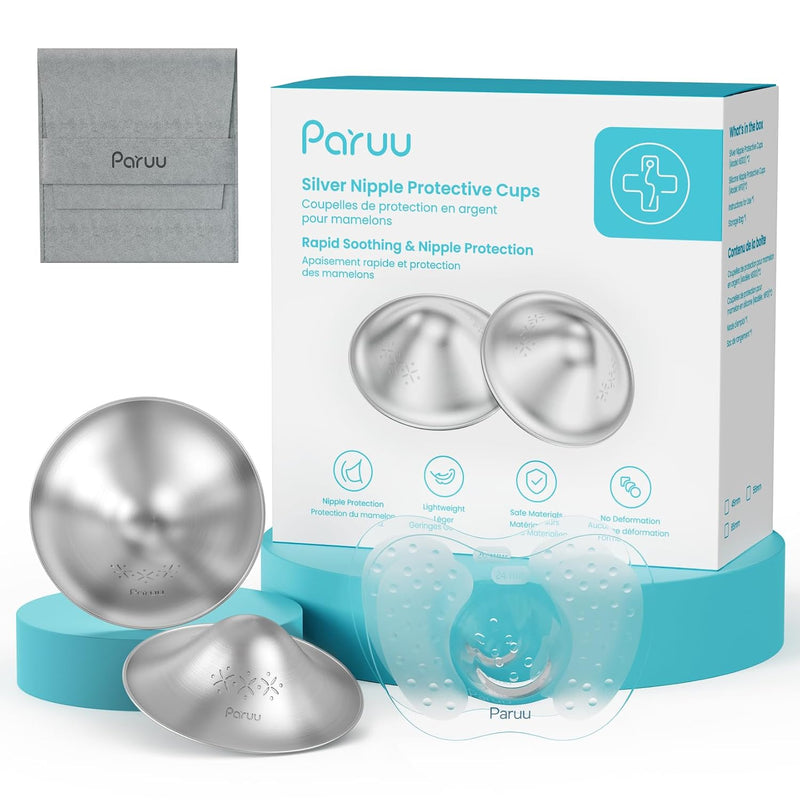 Paruu Silver Nursing Cups | 999 Nipple Shields for Breastfeeding with Silicone Nipple Covers | IBCLC Recommended | Soothe Sore Nipples | Reusable Nipple Protectors for Newborn Moms