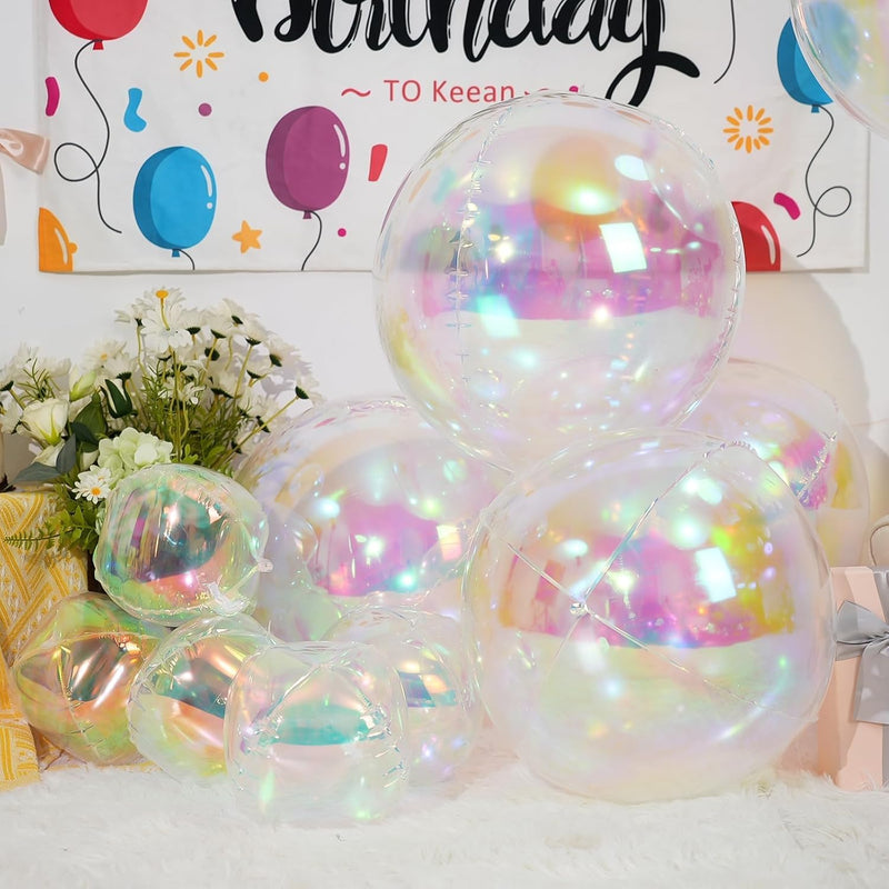 12Pcs Iridescent Round Foil Balloons: 22", 15", 10" 4D Clear Balloons for Birthday, Wedding, Mermaid Party Decor