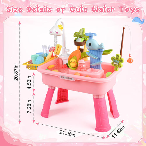 Ploomi Upgraded Toddler Sand Water Table Toy with Electric Water Pump, Kids Sand Water with Faucet/Play Food Accessories/Fishing Toy, Kitchen Play Sink Toys for Girl Boy Age 3+