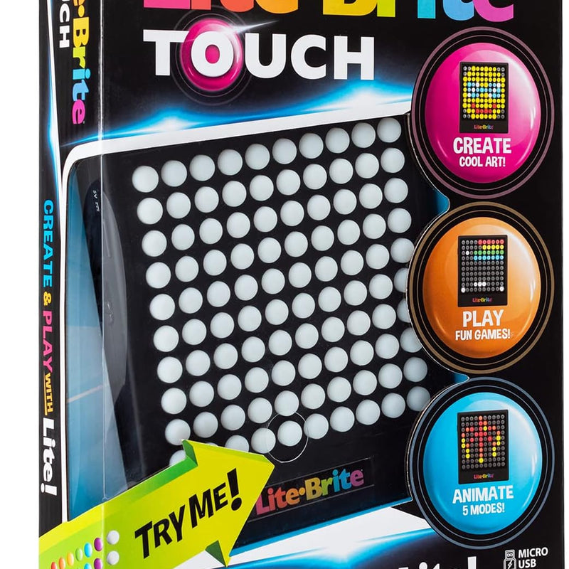 Lite-Brite Touch - 12 Art Guides, 100 Light-Up Buttons, 7 Colors, Portable Stem Learning Toy for Ages 6+