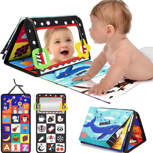 URMYWO Tummy Time Mirror Toys, High Contrast Baby Toys for Newborn | Visual Stimulation Black and White Baby Toys, Sensory Crinkle Book Toy for Infant 0-3-6-12 Months, Boy Girl Shower Gifts