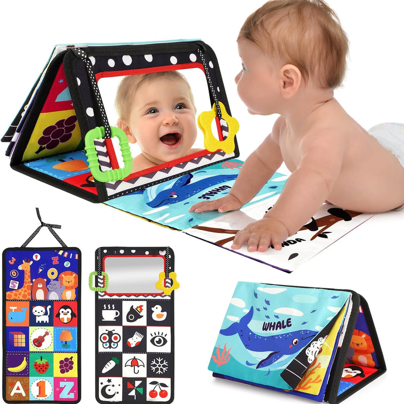 URMYWO Tummy Time Mirror Toys, High Contrast Baby Toys for Newborn | Visual Stimulation Black and White Baby Toys, Sensory Crinkle Book Toy for Infant 0-3-6-12 Months, Boy Girl Shower Gifts