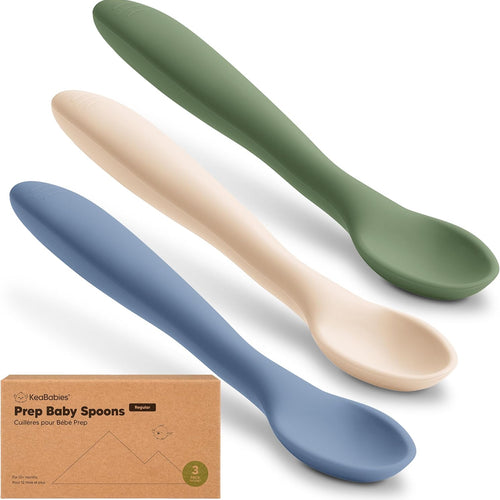 KeaBabies Silicone Baby Spoons Self Feeding 6-12 months, 3-Pack (Slate) | Large Scoop, Baby Led Weaning Utensils, First Food Training Spoon, Toddler, Kids Eating Essential, Dishwasher-safe, BPA-Free
