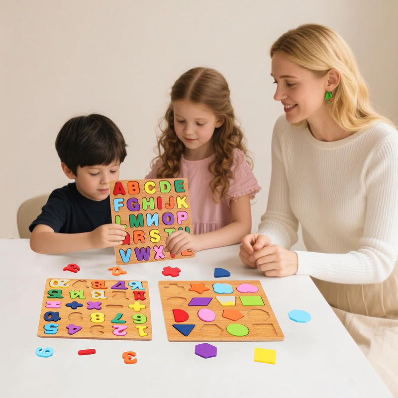 Alphabet and number puzzle for toddlers with wooden design