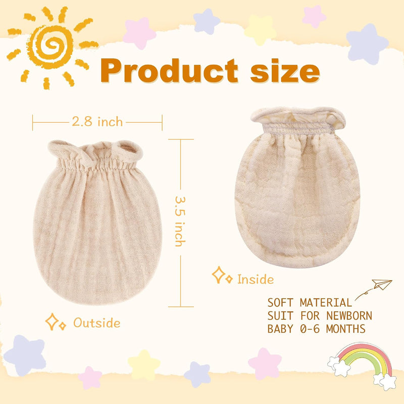 Pro Goleem Muslin Baby Mittens for Newborn, 100% Cotton No Scratch Soft Breathable Gloves for Boys and Girls 0-6 months