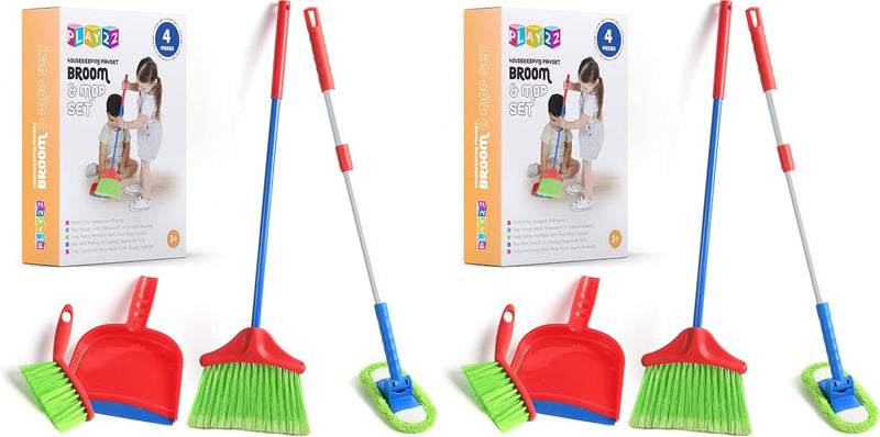Play22 Kids Cleaning Set 4 Piece - Toy Cleaning Set Includes Broom, Mop, Brush, Dust Pan - Toy Kitchen Toddler Set is A Great Toy Gift for Boys & Girls